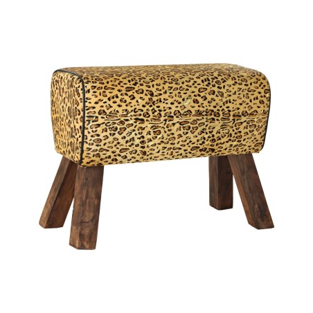 Fußstütze DKD Home Decor Schwarz Holz Braun Haut Leopard (67 x 30 x 51 cm)