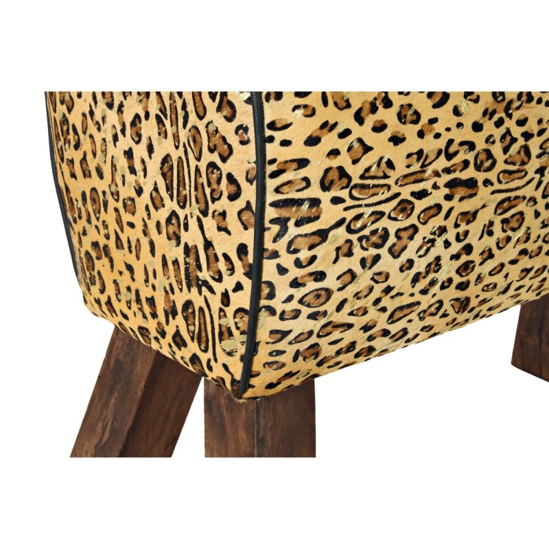 Fußstütze DKD Home Decor Schwarz Holz Braun Haut Leopard (67 x 30 x 51 cm)