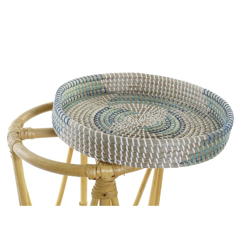 Footrest DKD Home Decor Natural Turquoise White Rattan Tropical Seagrass (41 x 41 x 42 cm)