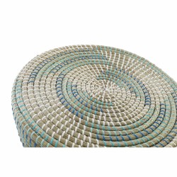 Fußstütze DKD Home Decor natürlich türkis Weiß Rattan Tropical Seegras (41 x 41 x 42 cm)