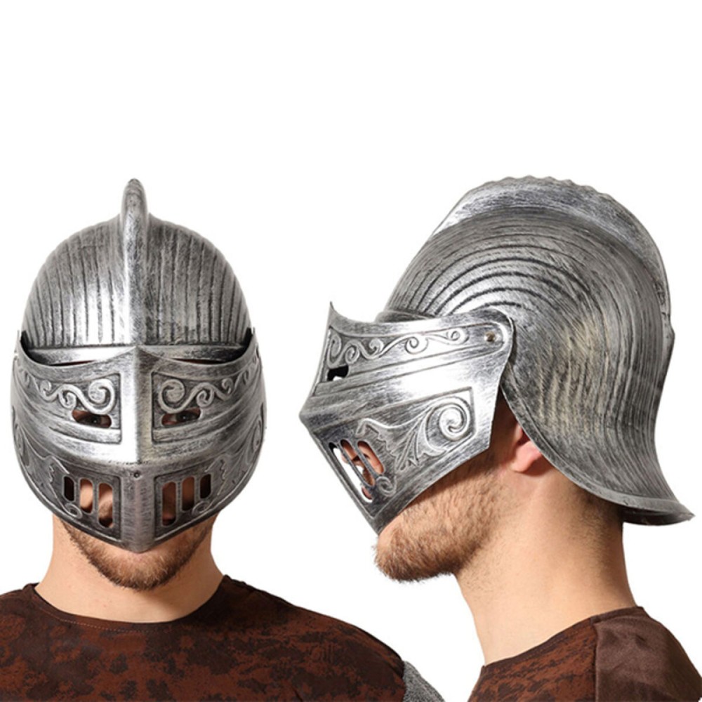 Helm Mittelalterlicher ritter Silberfarben