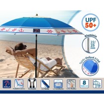 Parasol de plage Bleu Ø 180 cm SPF50+ Ancre