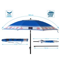 Parasol de plage Bleu Ø 180 cm SPF50+ Ancre