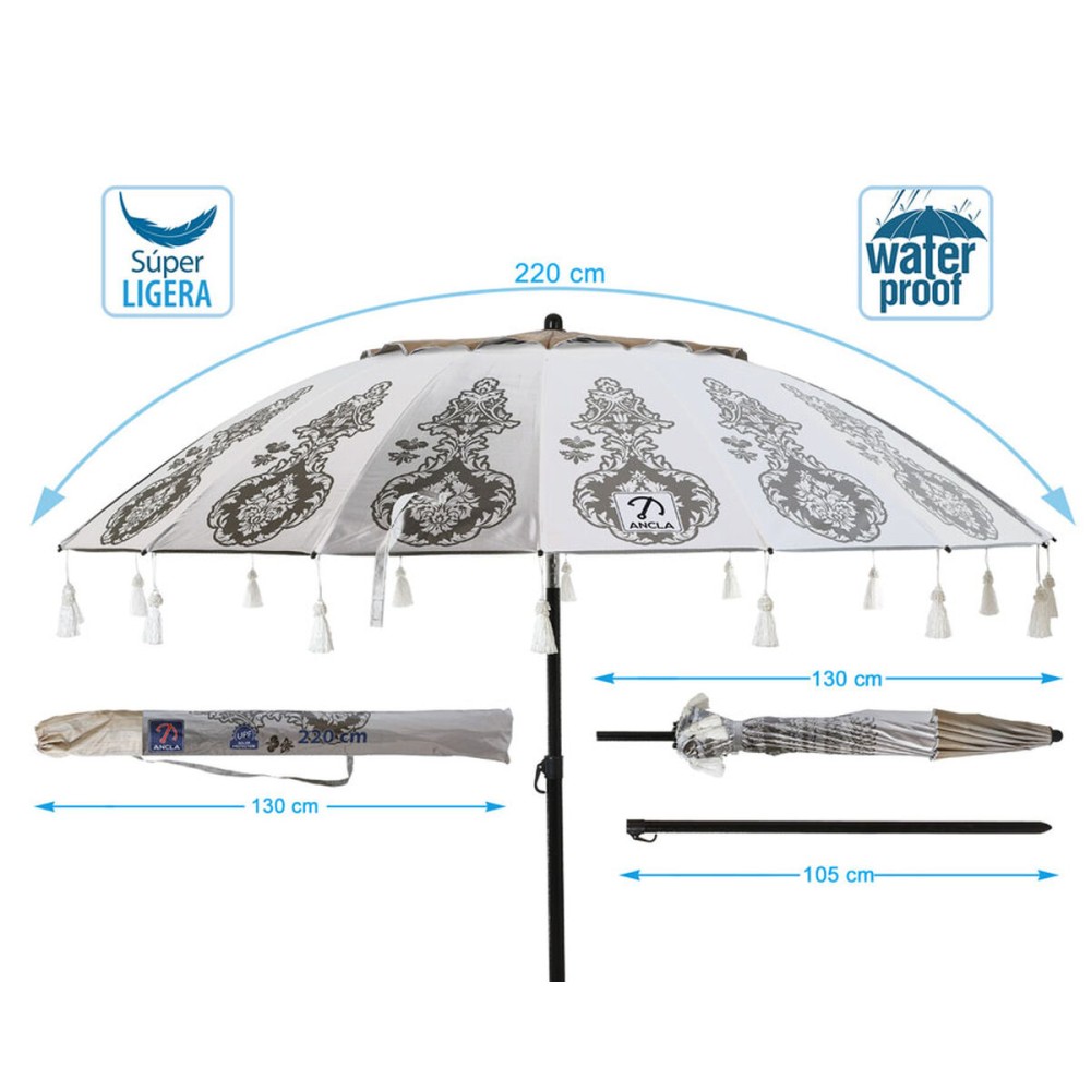 Parasol de plage Blanc Ø 220 cm SPF50+ Boho