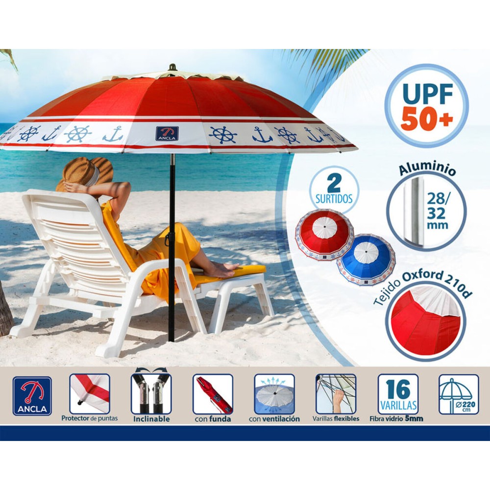 Parasol de plage Ø 220 cm SPF50+ Ancre