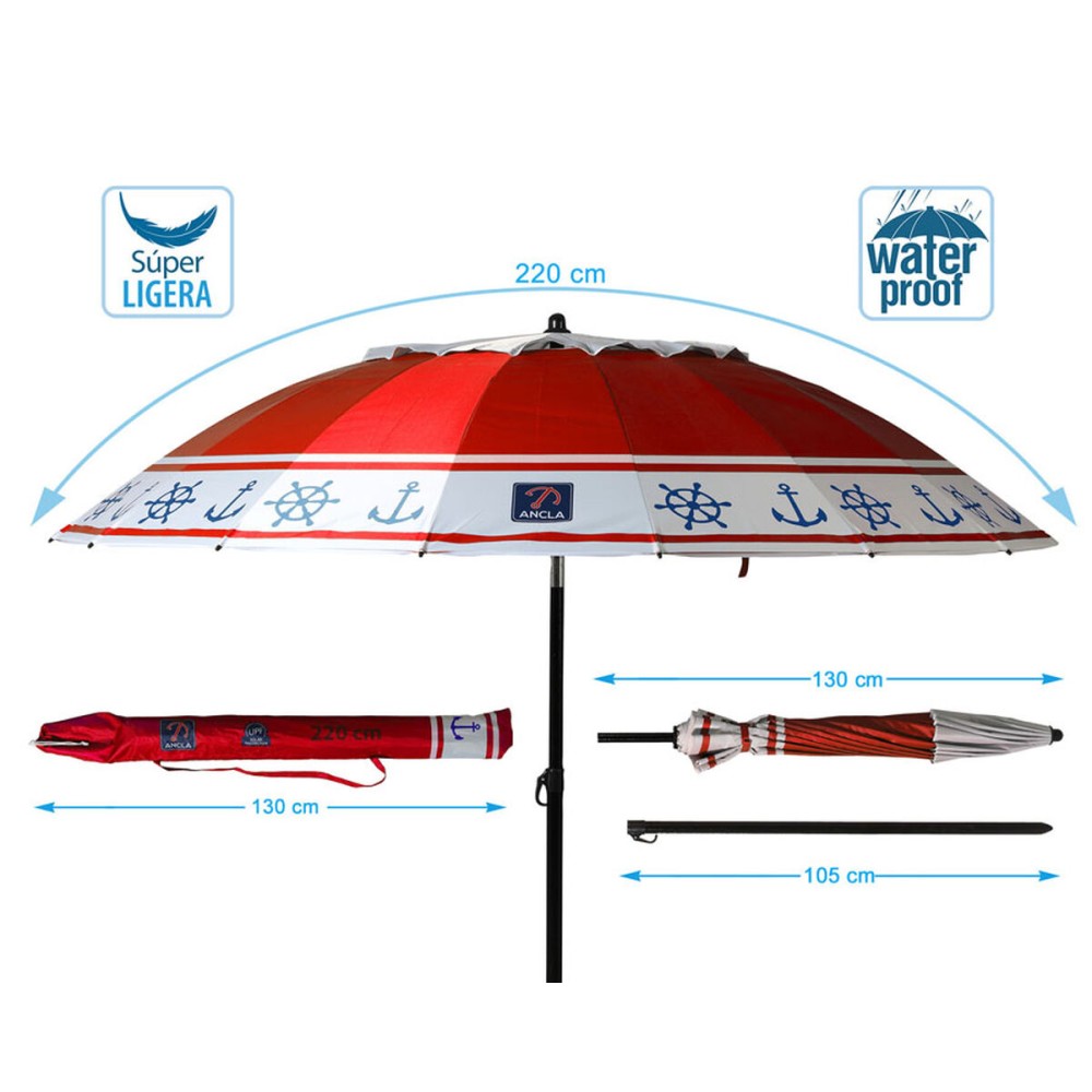 Parasol de plage Ø 220 cm SPF50+ Ancre
