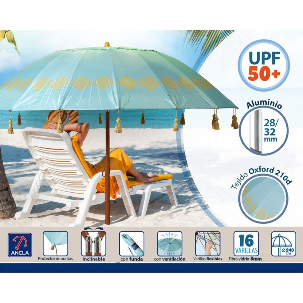 Parasol de plage Bleu Ø 240 cm SPF50+