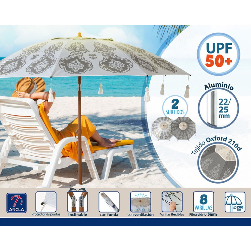 Parasol de plage Blanc Ø 200 cm SPF50+ Boho