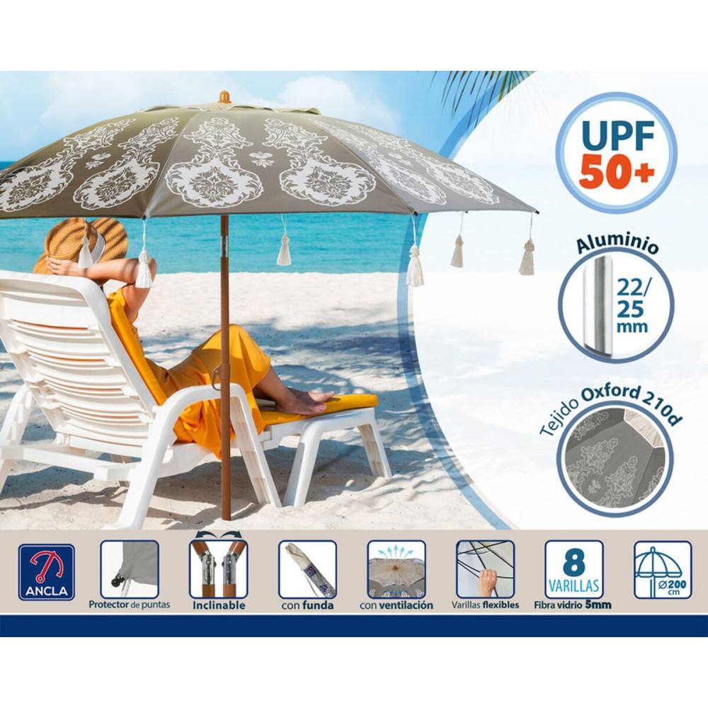 Parasol de plage Gris Ø 200 cm SPF50+ Boho