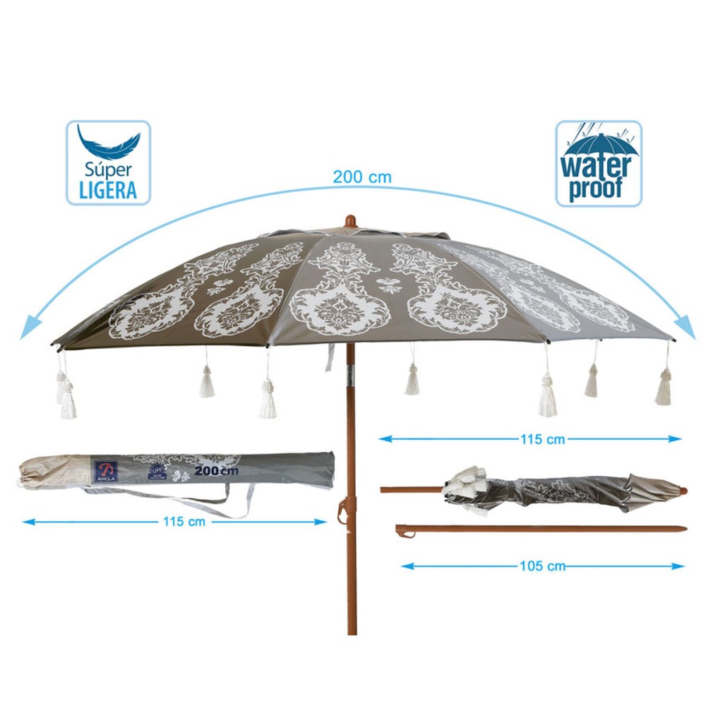 Parasol de plage Gris Ø 200 cm SPF50+ Boho