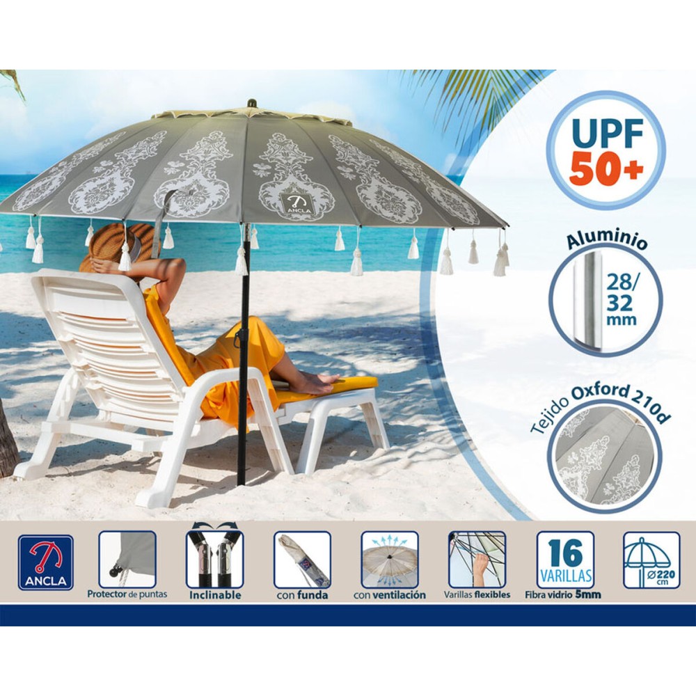 Parasol de plage Gris Ø 220 cm SPF50+ Boho