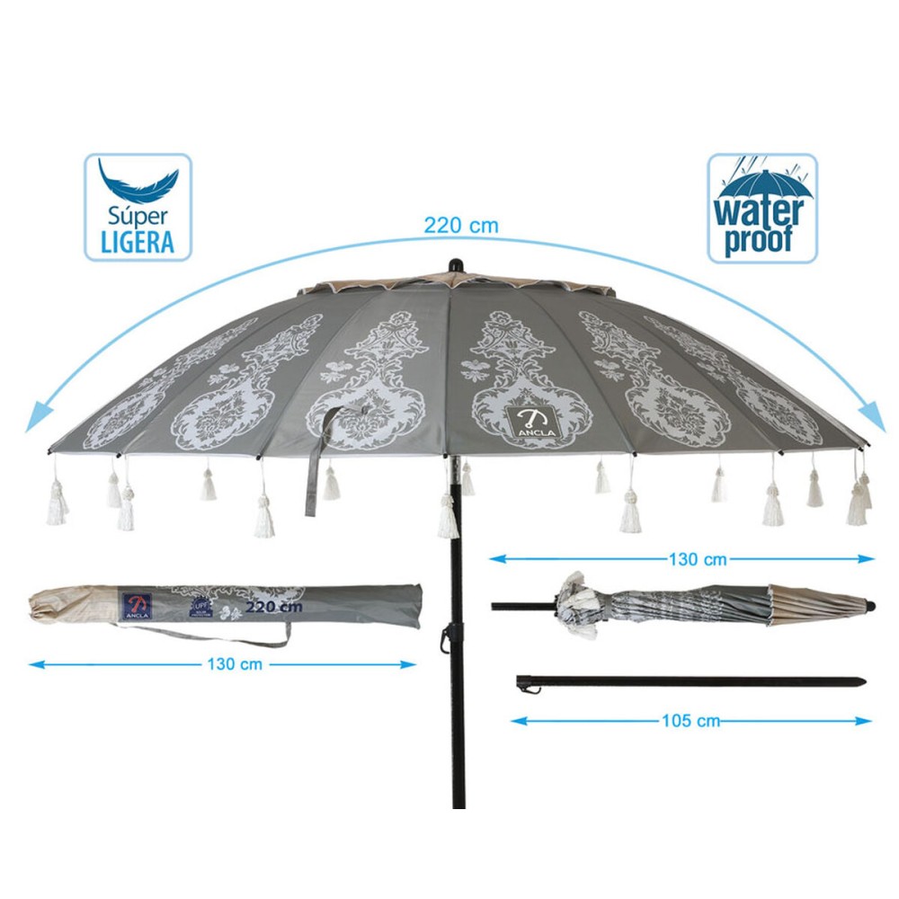 Parasol de plage Gris Ø 220 cm SPF50+ Boho