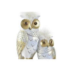 Figurine Décorative DKD Home Decor 14,5 x 9 x 26 cm Hibou Doré Blanc