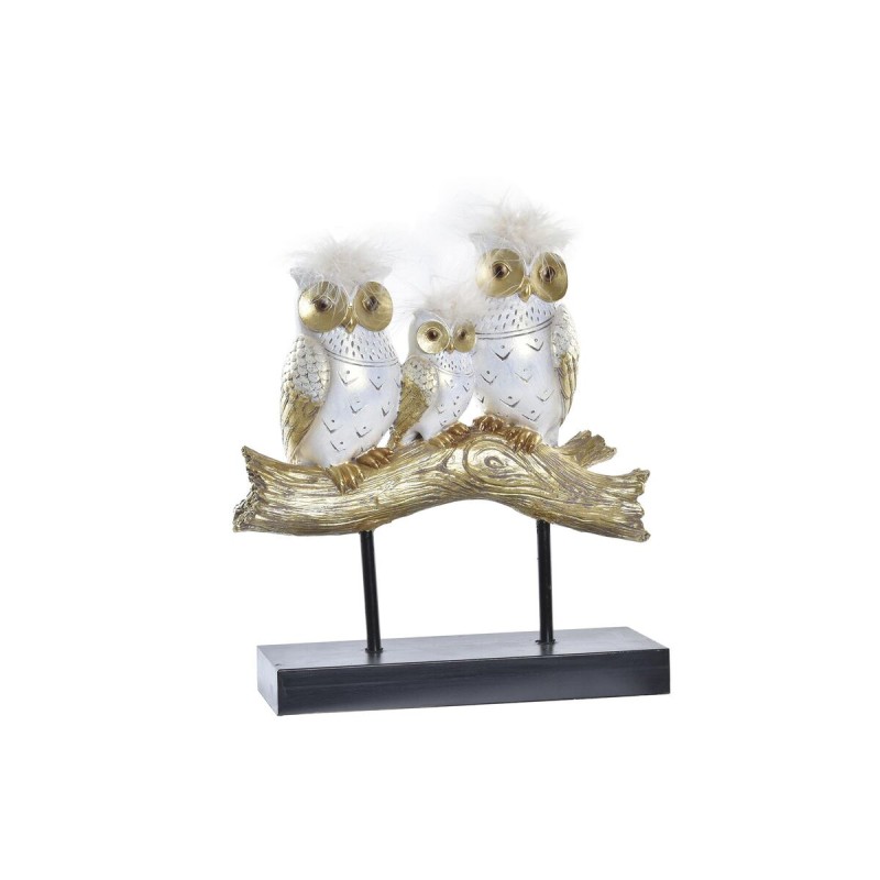 Figurine Décorative DKD Home Decor Tronc 24 x 9 x 26 cm Hiboux Noir Doré Blanc