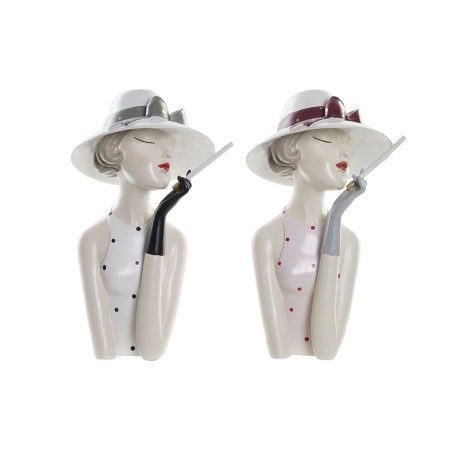 Decorative Figure DKD Home Decor 18,5 x 15 x 31 cm Lady Pink White (2 Units)