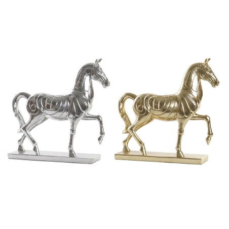 Deko-Figur DKD Home Decor 34 x 9,5 x 33,5 cm Pferd Silberfarben Gold (2 Stück)