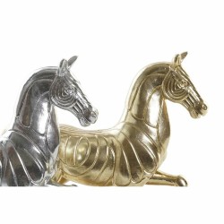 Figurine Décorative DKD Home Decor 34 x 9,5 x 33,5 cm Cheval Argenté Doré (2 Unités)