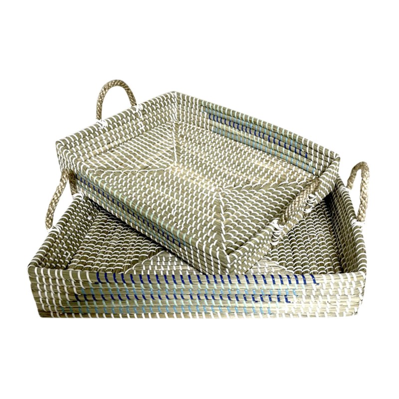 Set of trays DKD Home Decor White Turquoise Natural Tropical 48 x 38 x 15 cm Metal (2 Units)