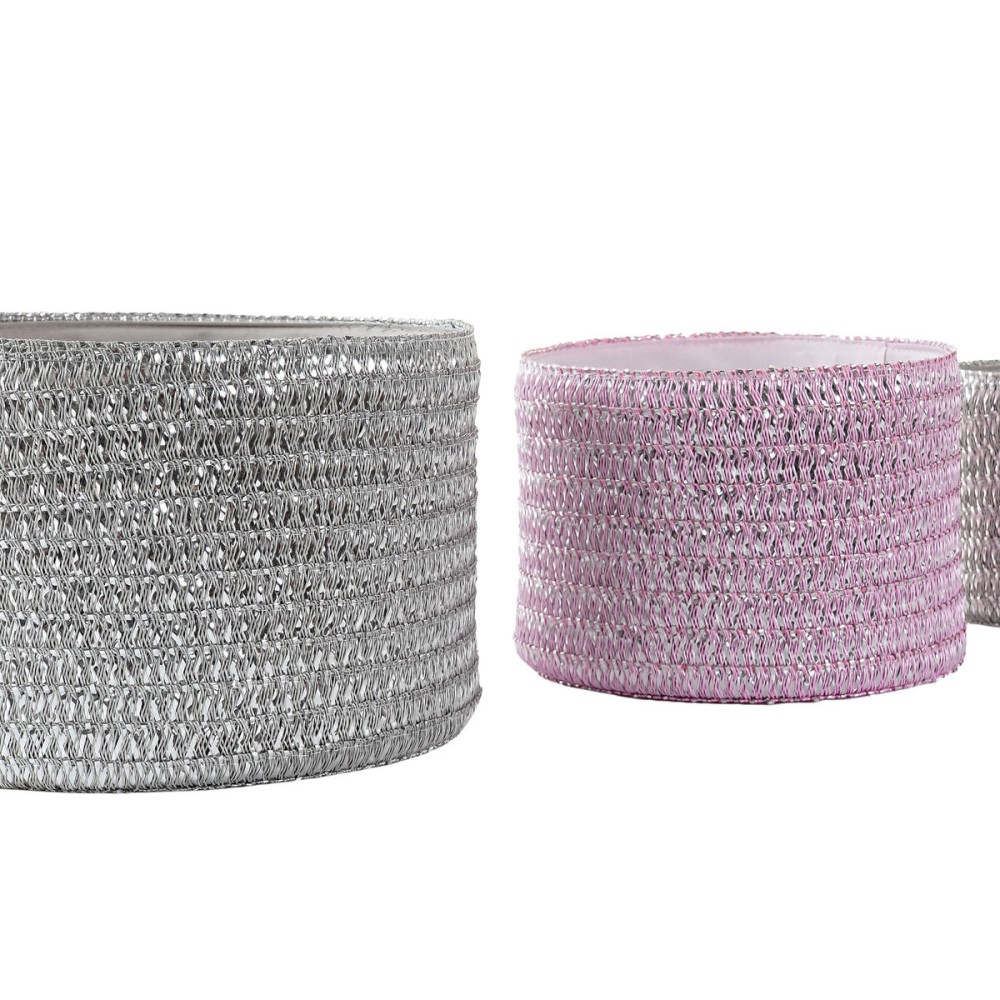 Multi-purpose basket DKD Home Decor Grey Pink polypropylene 27 x 27 x 17 cm 4 Kg 3 Pieces (3 Units)