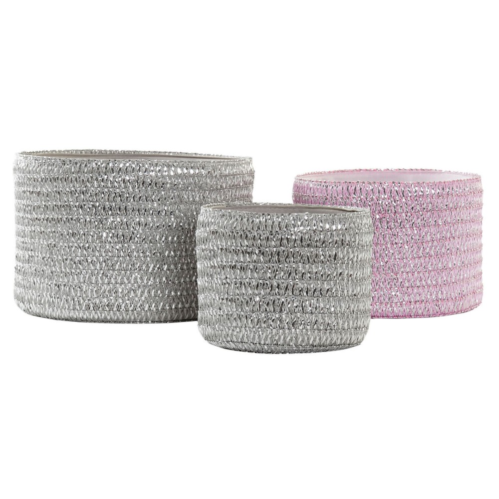 Multi-purpose basket DKD Home Decor Grey Pink polypropylene 27 x 27 x 17 cm 4 Kg 3 Pieces (3 Units)