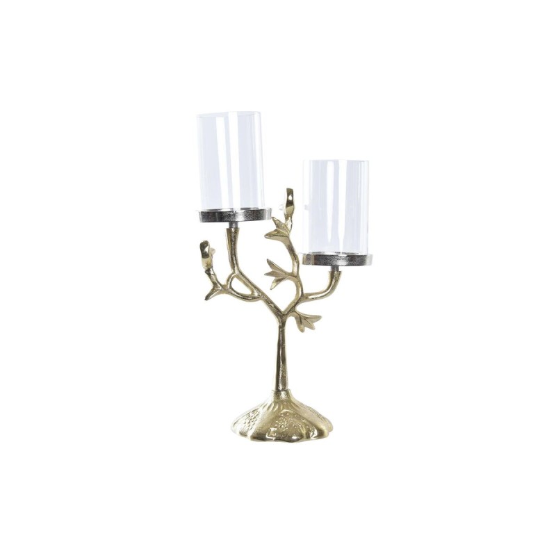 Candle Holder DKD Home Decor Crystal Golden Aluminium Birds (29 x 15 x 48 cm)