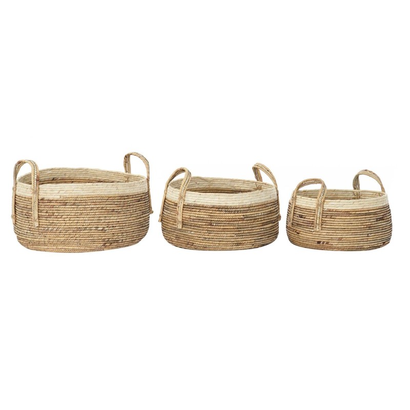 Korb-Set DKD Home Decor Tropical Naturfaser Binsen (45 x 45 x 33 cm) (3 Stücke)