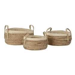 Basket set DKD Home Decor Tropical Natural Fibre Rushes (45 x 45 x 33 cm) (3 Pieces)