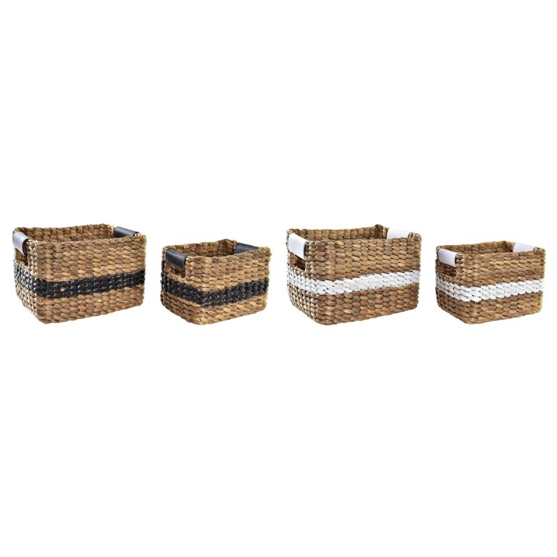 Basket set DKD Home Decor White Black Natural White/Black Polyurethane Wood Metal Natural Fibre Colonial 30 x 40 cm 32 x 25 x 20