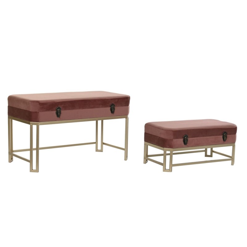 Bench DKD Home Decor   Pink Golden Metal Velvet (80 x 40 x 47 cm)