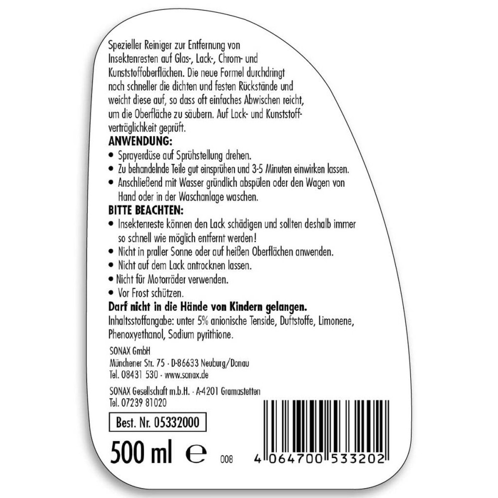Nettoyant pour insectes Sonax SX05332000 500 ml