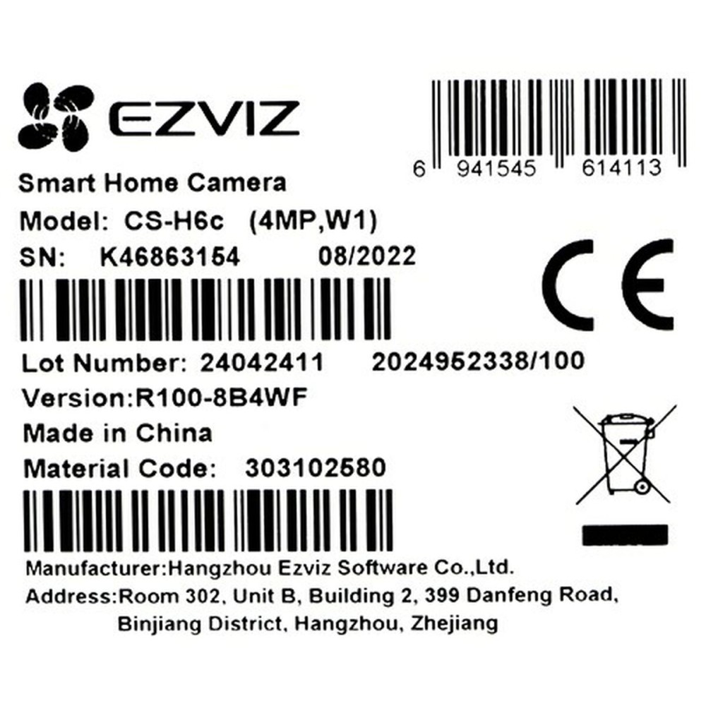 Camescope de surveillance Ezviz 303102580 360º