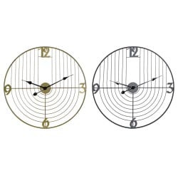 Horloge Murale DKD Home Decor Noir Doré Métal 60 x 3 x 60 cm Moderne (2 Unités)