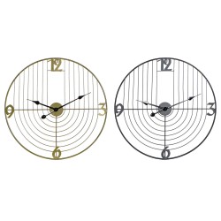 Wall Clock DKD Home Decor Black Golden Metal 60 x 3 x 60 cm Modern (2 Units)