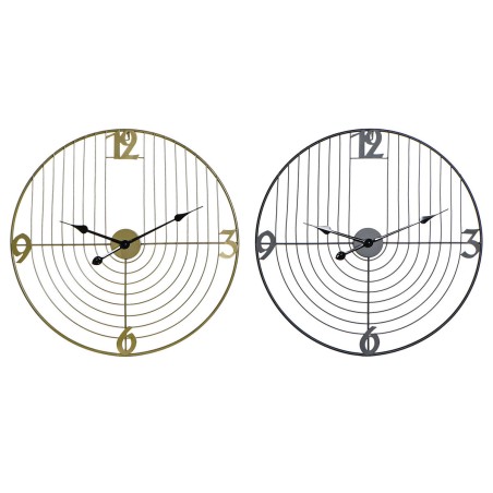 Wall Clock DKD Home Decor Black Golden Metal 60 x 3 x 60 cm Modern (2 Units)