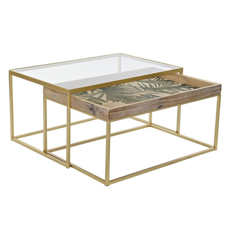 Jeu de 2 tables DKD Home Decor Doré Naturel Bois Métal Verre 90 x 60 x 45 cm