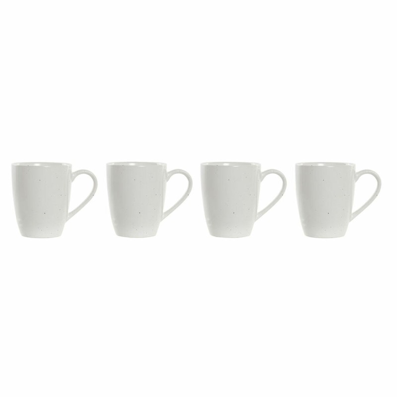 4 Piece Mug Set DKD Home Decor White Natural Rubber wood Stoneware 300 ml 19 x 13 x 31 cm