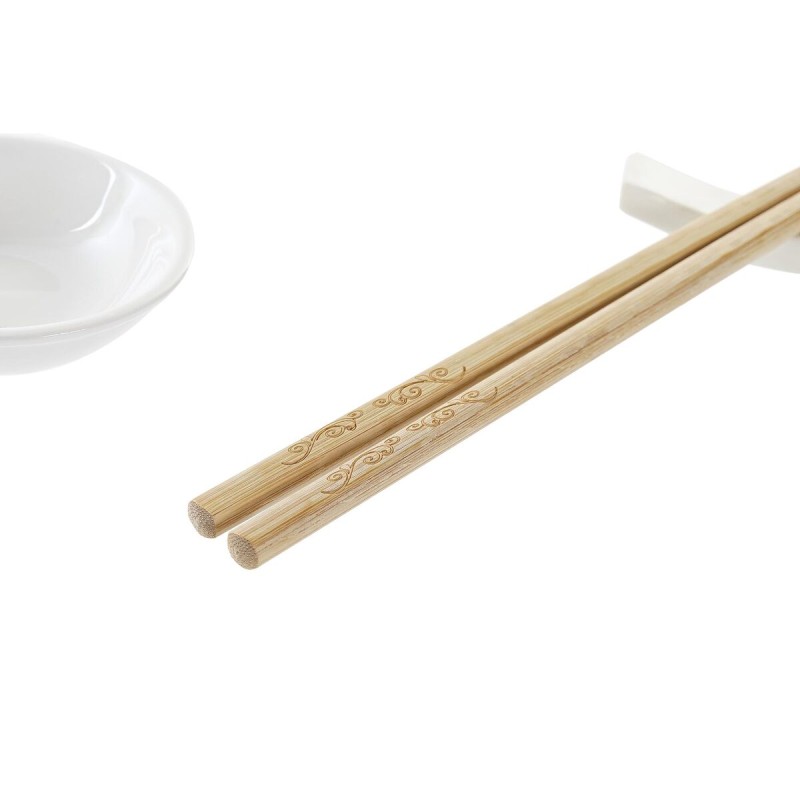 Sushi Set DKD Home Decor Bamboo Stoneware White Natural Oriental 27,3 x 20,3 x 2,5 cm (12 Units)