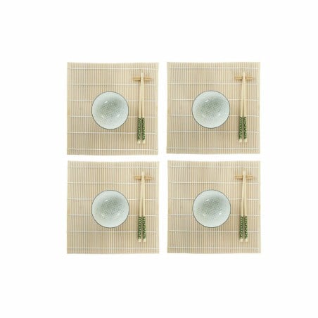 Set de sushi DKD Home Decor 14,5 x 14,5 x 31 cm Vert Grès Oriental (16 Pièces)