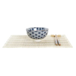 Set de sushi DKD Home Decor 14,5 x 14,5 x 31 cm Bleu Grès Oriental (16 Pièces)