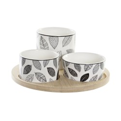 Ensemble à apértif DKD Home Decor Blanc/Noir Bambou Grès Volets Cottage 3 Pièces 8 cm 20 x 20 x 8 cm