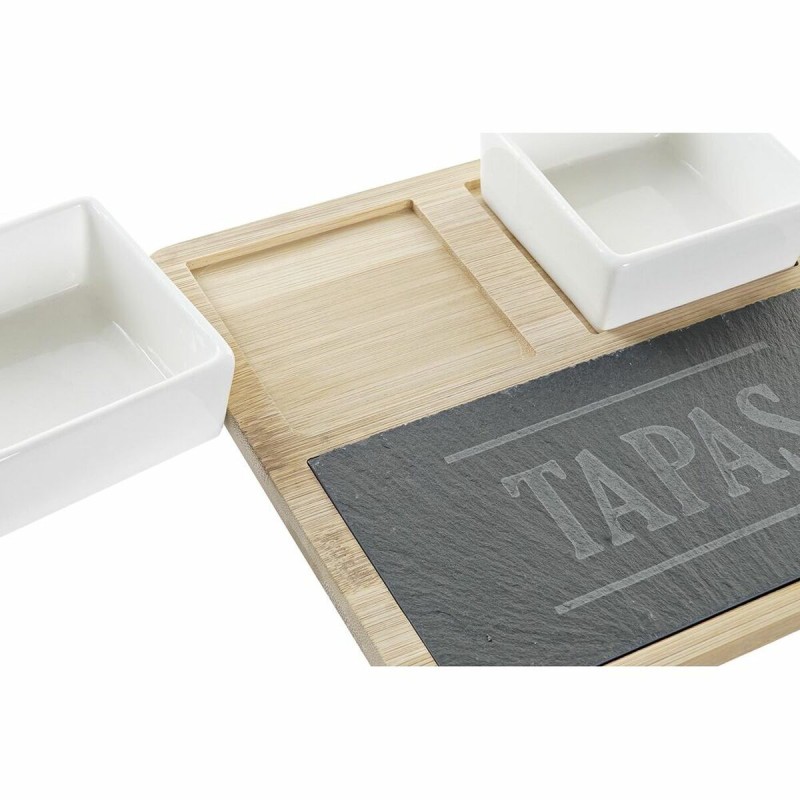 Satz für Appetithäppchen DKD Home Decor Tapas Bambus Steingut Tafel 3 Stücke 31 x 20 x 5 cm