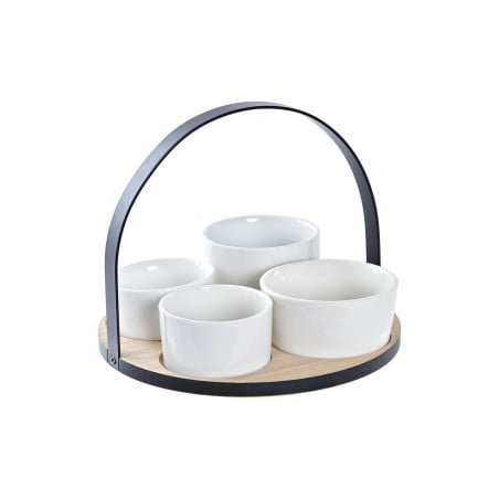 Appetizer Set DKD Home Decor White/Black Metal Bamboo Stoneware Loft 5 Pieces 20 x 20 x 14 cm