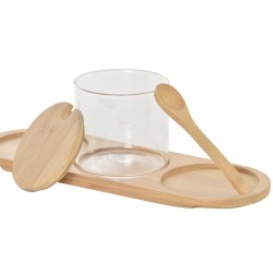 Sugar Bowl DKD Home Decor Basic Transparent Natural Bamboo 3 Pieces 8,5 cm 29 x 10 x 10 cm