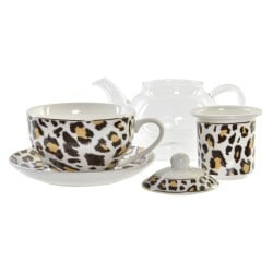 Teapot DKD Home Decor Leopard Crystal Porcelain Brown Transparent White (2 Units)