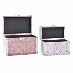 Set of decorative boxes DKD Home Decor Canvas Wood Orange White 24 x 18 x 19 cm (2 Units)