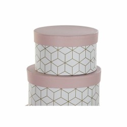 Jeu de Caisses de Rangement Empilables DKD Home Decor Rond Rose Carton