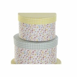 Jeu de Caisses de Rangement Empilables DKD Home Decor Vert Jaune Multicouleur Carton (37,5 x 37,5 x 18 cm)