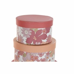 Jeu de Caisses de Rangement Empilables DKD Home Decor Fleurs Rayures Fuchsia Blanc Pêche Carton (37,5 x 37,5 x 18 cm)