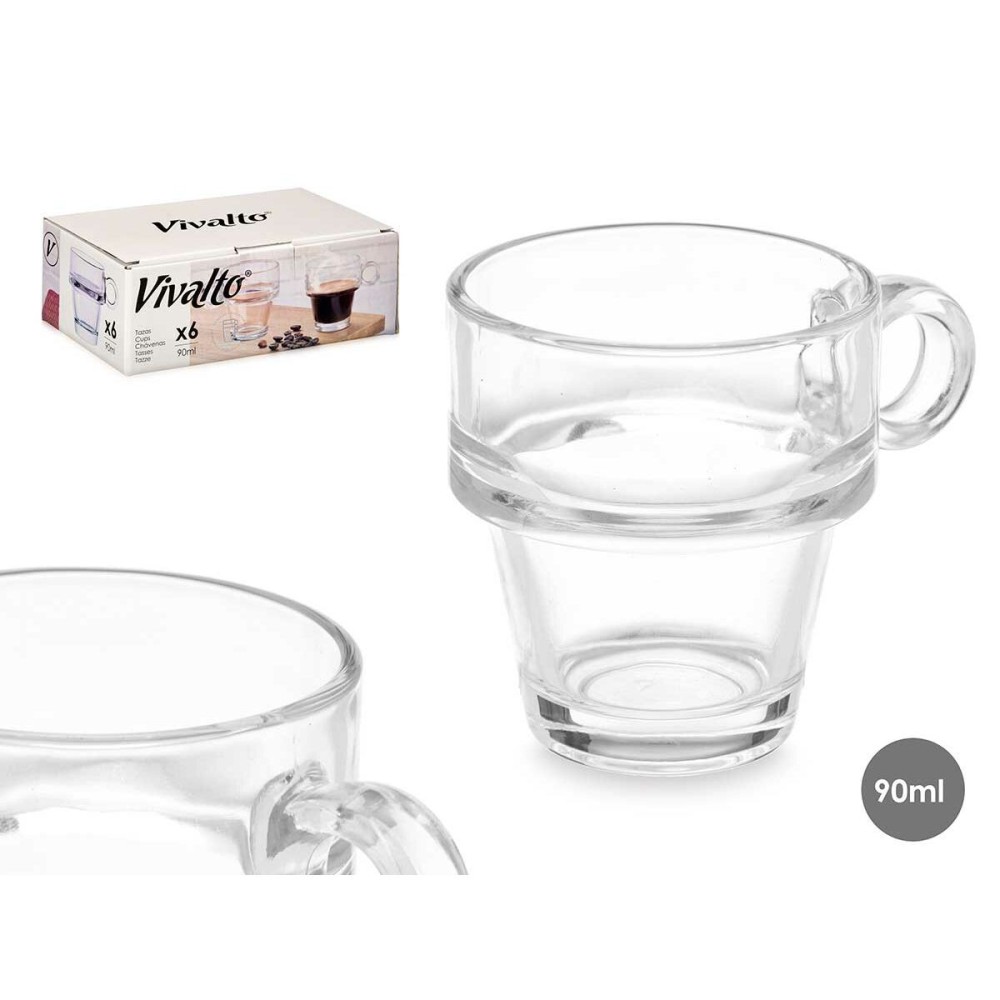 Piece Coffee Cup Set Vivalto Z908-4/BHA6 Transparent Glass 90 ml (6 Units)