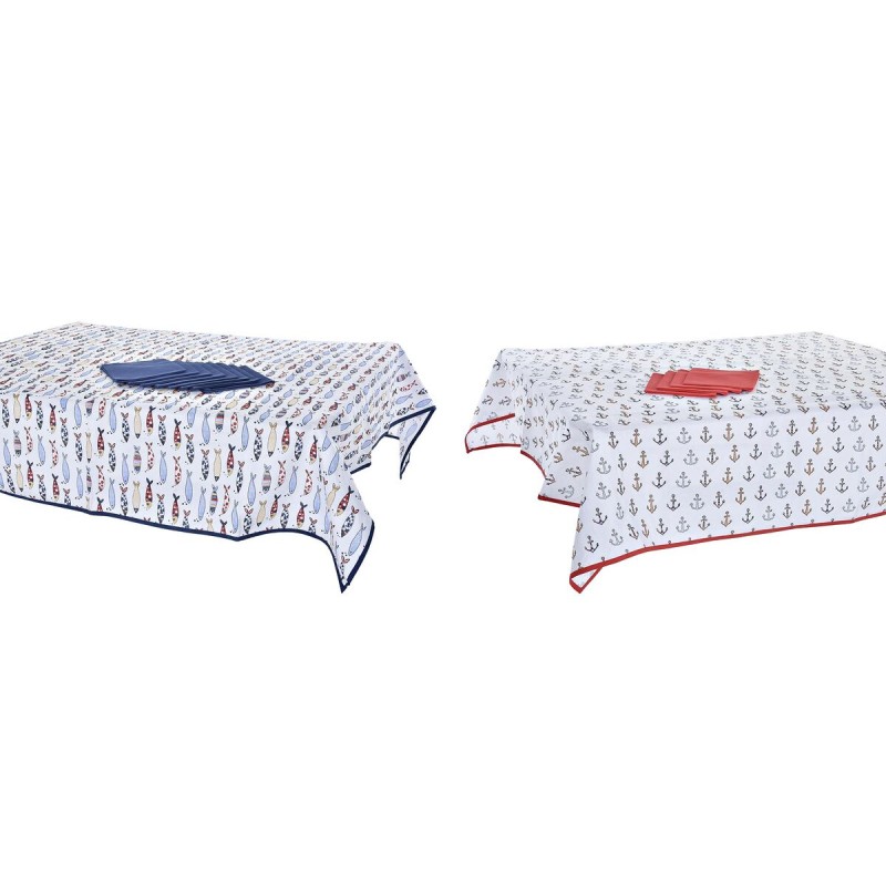 Table linen set DKD Home Decor 150 x 250 x 0,5 cm Red Blue White (2 Units)